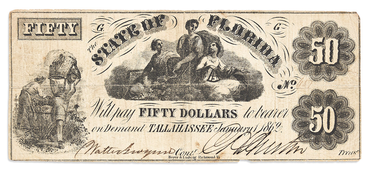 (CIVIL WAR--CONFEDERATE.) Group of Confederate currency including state notes.